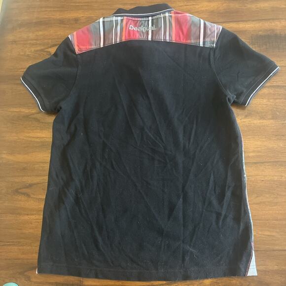 Desigual Polo Shirt Slim Black Red Gray Graphic 100% Cotton Short Sleeve Men's M - Picture 8 of 11